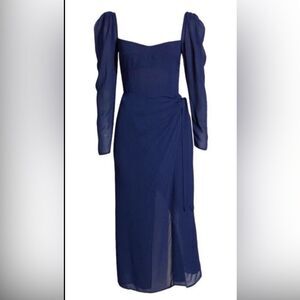 Reformation Blue Navy Theo Long Sleeve Wrap Midi Dress 6